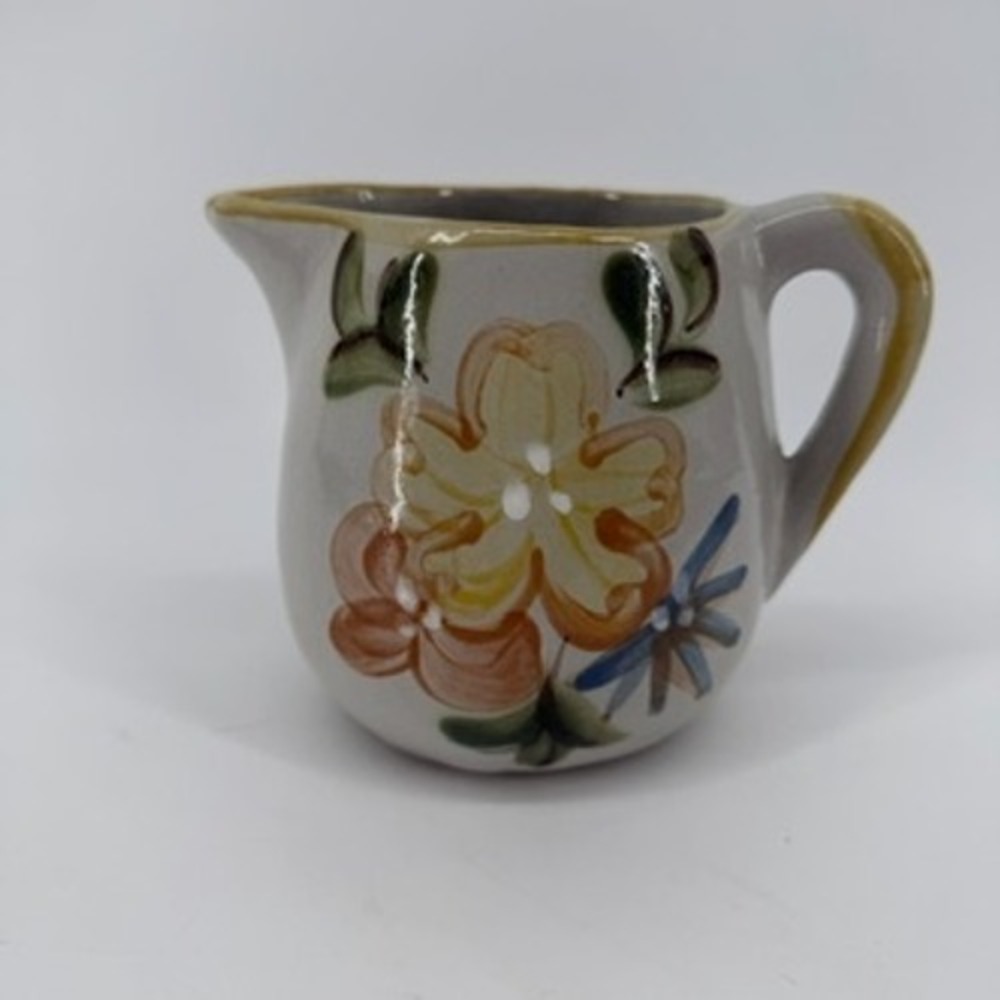 Louisville Stoneware Floral Creamer Pitcher Hand Painted Kentucky Pottery Gray
